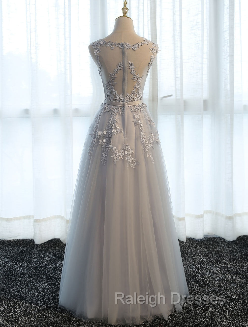 Glamorous Long Evening Dresses Lace Cameo Pink Party Dress A Line Applique Tulle Maxi Formal Dress