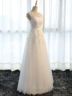 Glamorous Long Evening Dresses Lace Cameo Pink Party Dress A Line Applique Tulle Maxi Formal Dress