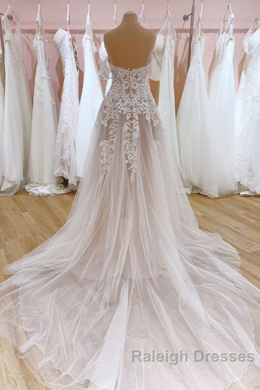Glamorous Long Mermaid Bateau Appliques Lace Tulle Wedding Dresses Secondary image