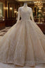 Glamorous Long Sleeve V Neck Sequin Beading Ball Gown Wedding Dresses
