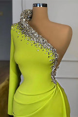 Glamorous One Shoulder Long Sleeves Mermaid Evening Dress With Beads