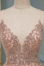 Glamorous Sequins V-Neck Long Evening Prom Dress Floor Length