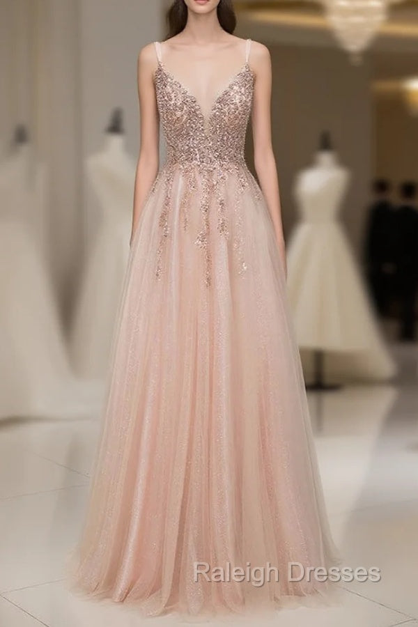 Glamorous Sequins V-Neck Long Evening Prom Dress Floor Length Main image