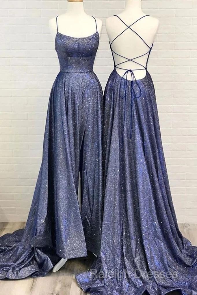 Glitter A-Line Sequin Prom Dress Corss Back With Split