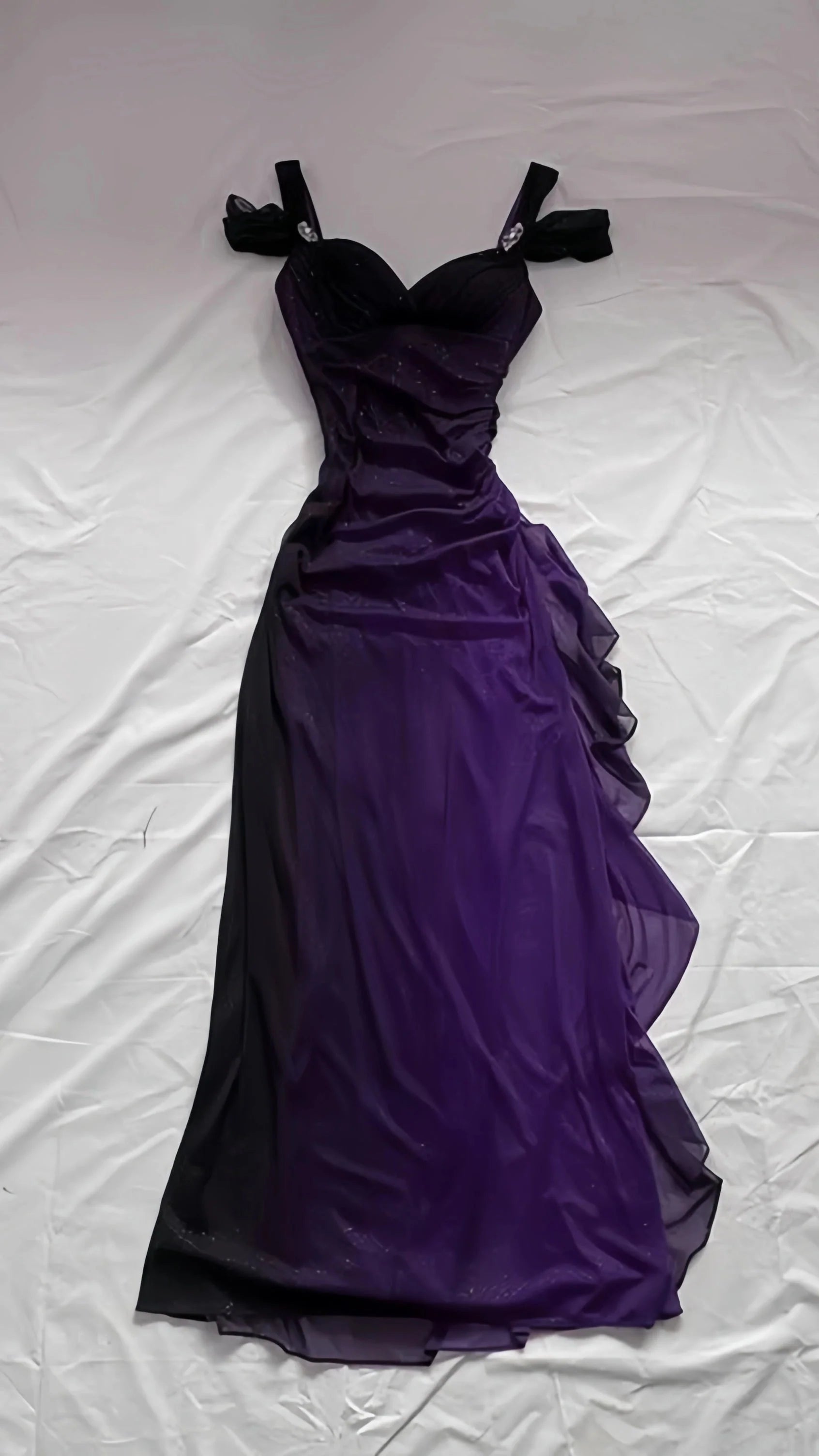 Glitter Black Purple Chiffon Long Prom Dresses Main image
