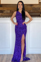 Glitter Black Sequins Long Prom Dress with Slit