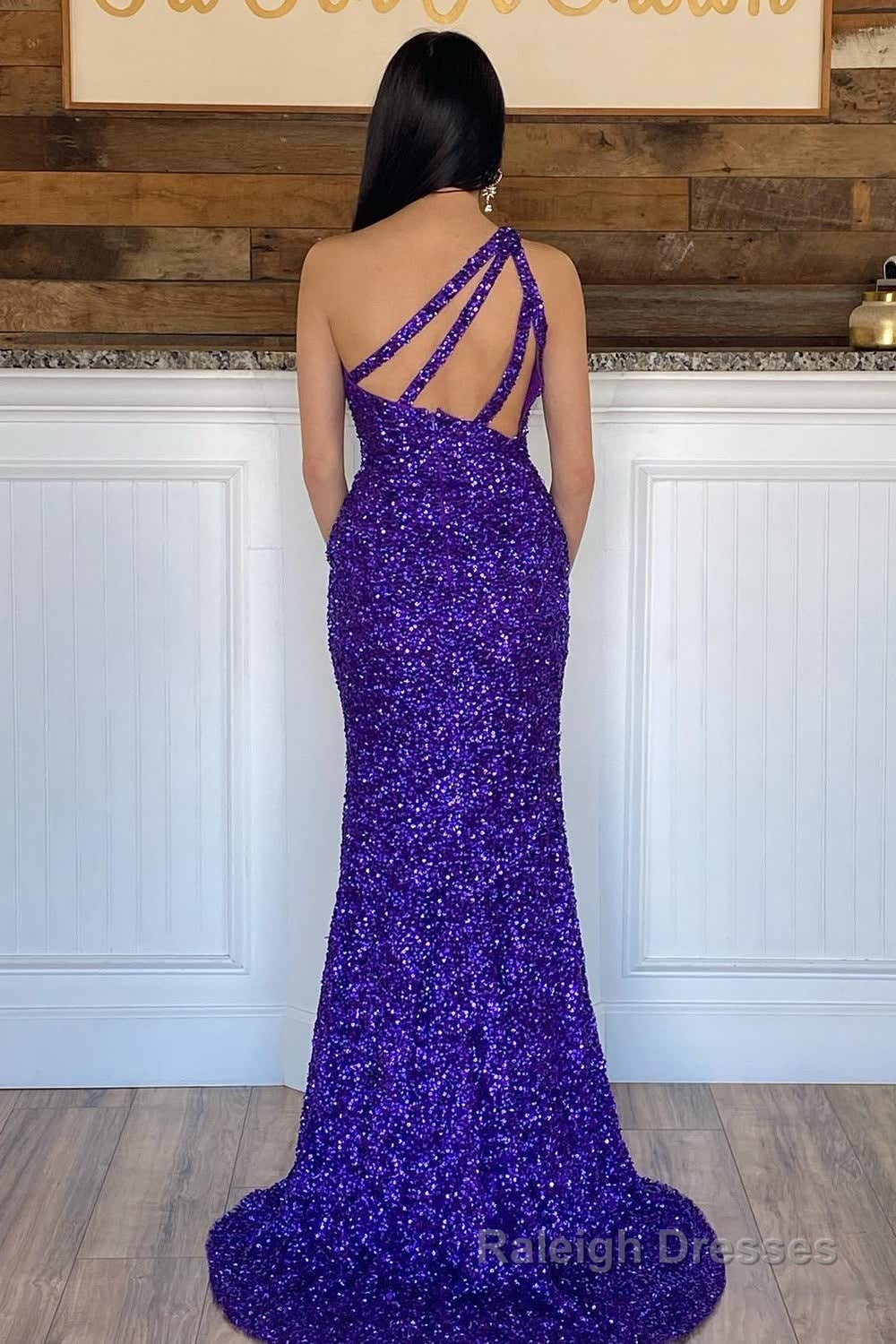 Glitter Black Sequins Long Prom Dress with Slit