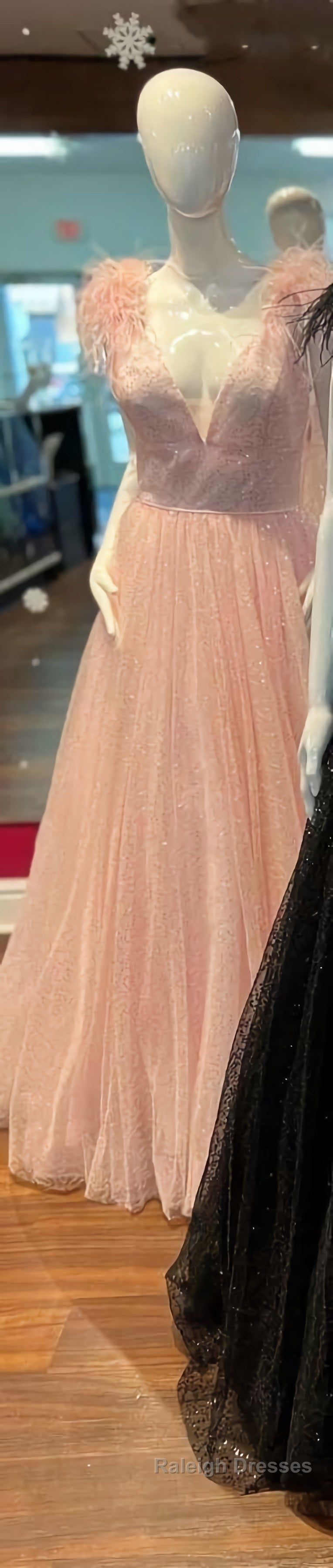 Glitter Feathers V Neck Empire Waist A Line Prom Gown Prom Dresses