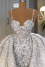 Glitter Mermaid Ball Gown Spaghetti Sequins Tulle Prom Gown