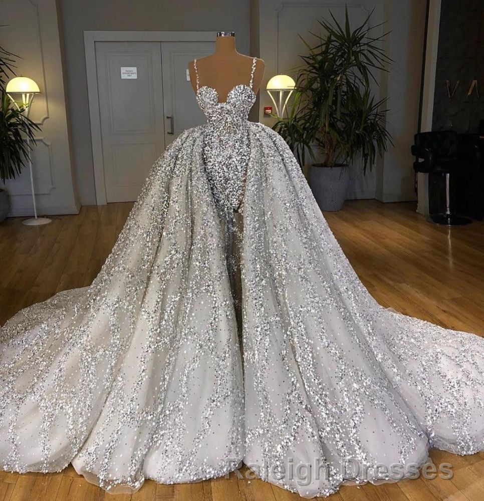 Glitter Mermaid Ball Gown Spaghetti Sequins Tulle Prom Gown