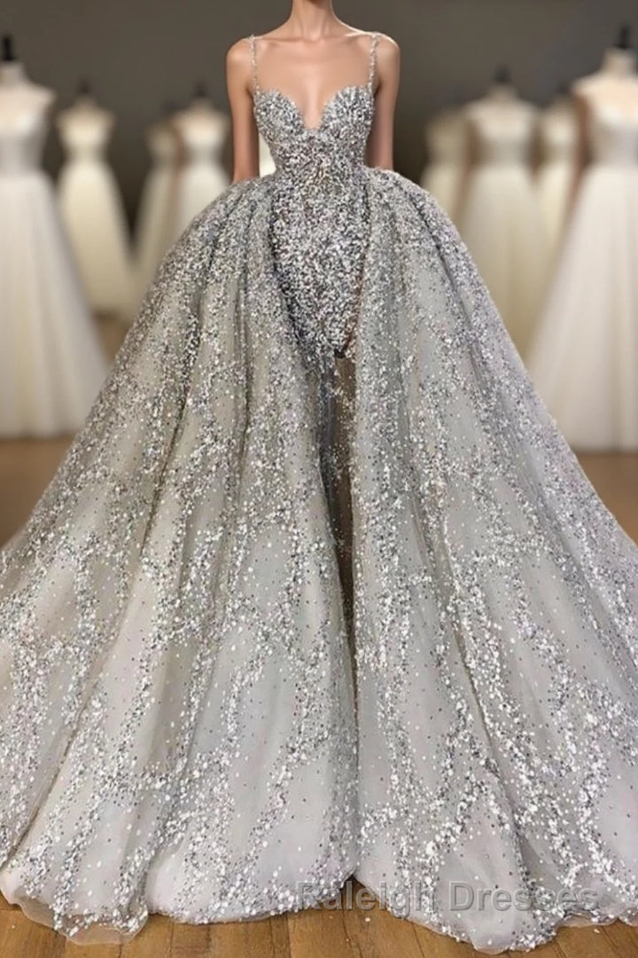 Glitter Mermaid Ball Gown Spaghetti Sequins Tulle Prom Gown