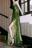 Glitter Mermaid Sequin Prom Dresses Green Strapless Pleats Special Occasion Dresses