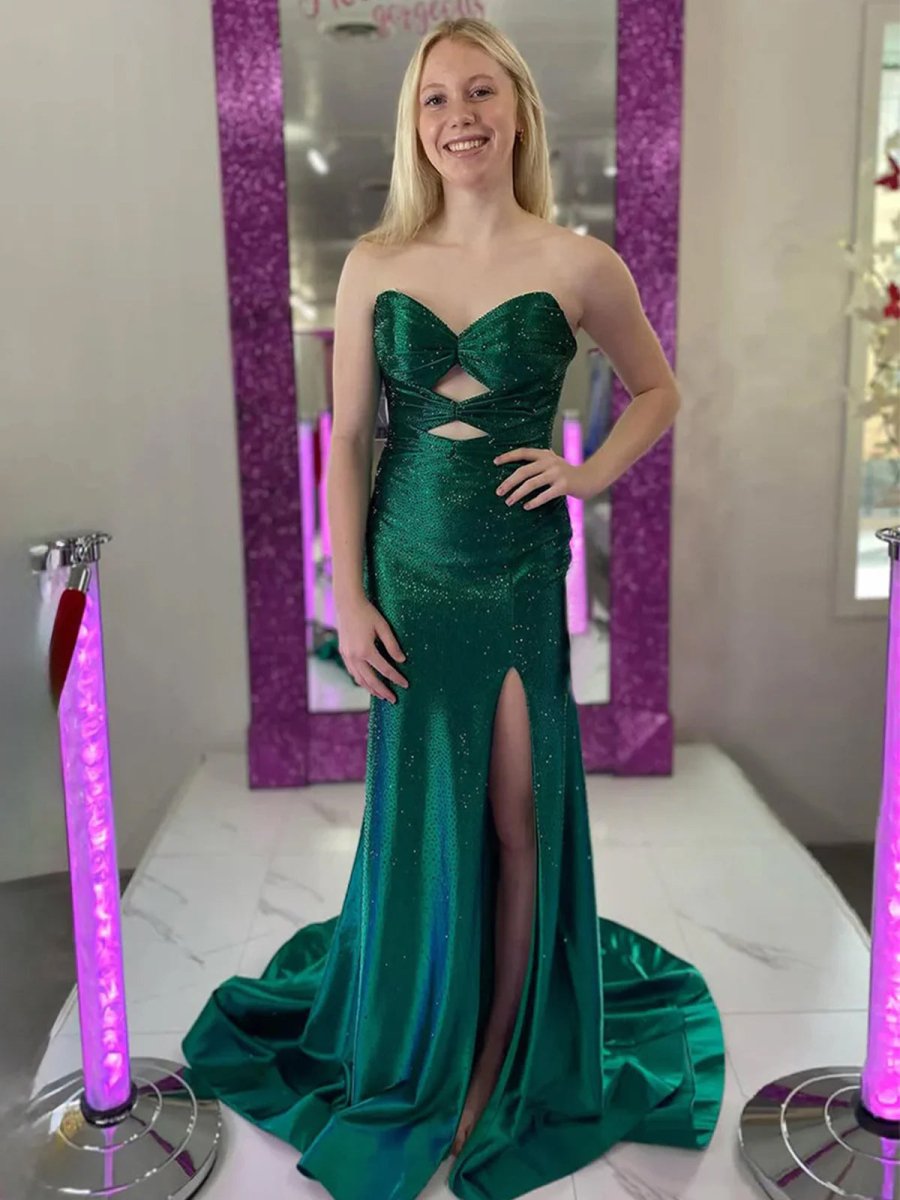 Glitter Mermaid Yellow Sweetheart Cut-out Long Prom Dress with Beading