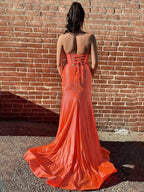 Glitter Mermaid Yellow Sweetheart Cut-out Long Prom Dress with Beading