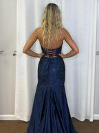 Glitter Mermaid Yellow Sweetheart Cut-out Long Prom Dress with Beading