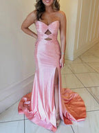 Glitter Mermaid Yellow Sweetheart Cut-out Long Prom Dress with Beading