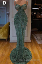 Glitter Off-the-Shoulder Slim Mermaid Prom Gownleeveless Mermaid Prom Gowns