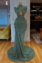 Glitter Off-the-Shoulder Slim Mermaid Prom Party GownsSleeveless Mermaid Evening Gowns