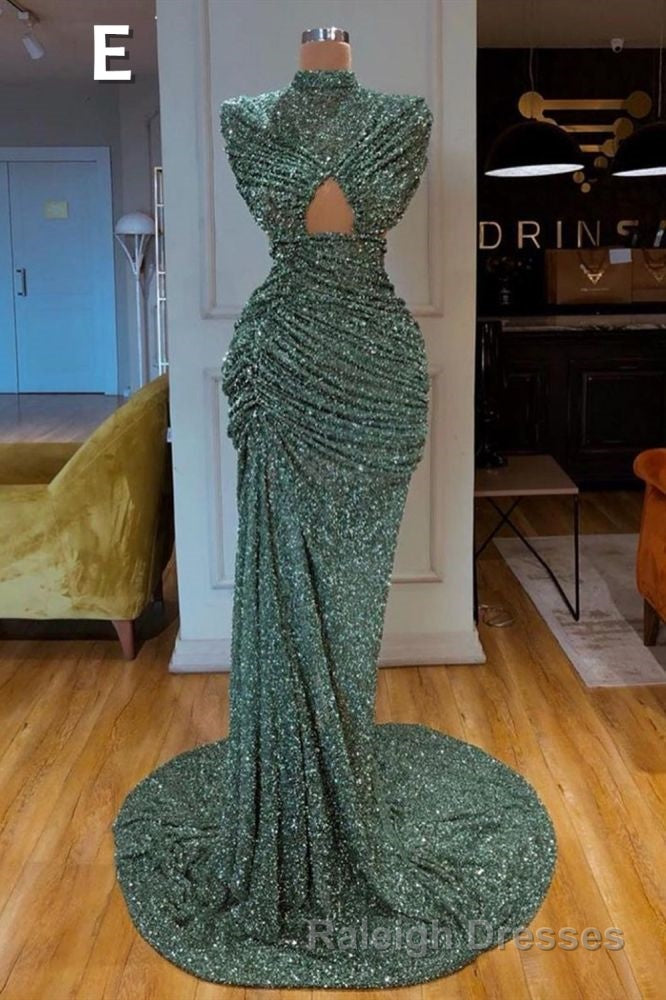 Glitter Off-the-Shoulder Slim Mermaid Prom Party GownsSleeveless Mermaid Evening Gowns