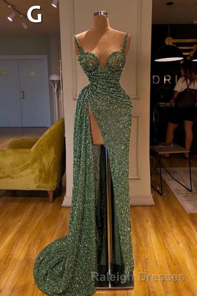 Glitter Off-the-Shoulder Slim Mermaid Prom Party GownsSleeveless Mermaid Evening Gowns