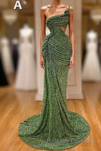 Glitter Off-the-Shoulder Slim Mermaid Prom Party GownsSleeveless Mermaid Evening Gowns