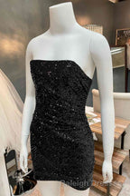 Glitter Orange Strapless Sequined Mini Homecoming Dresses