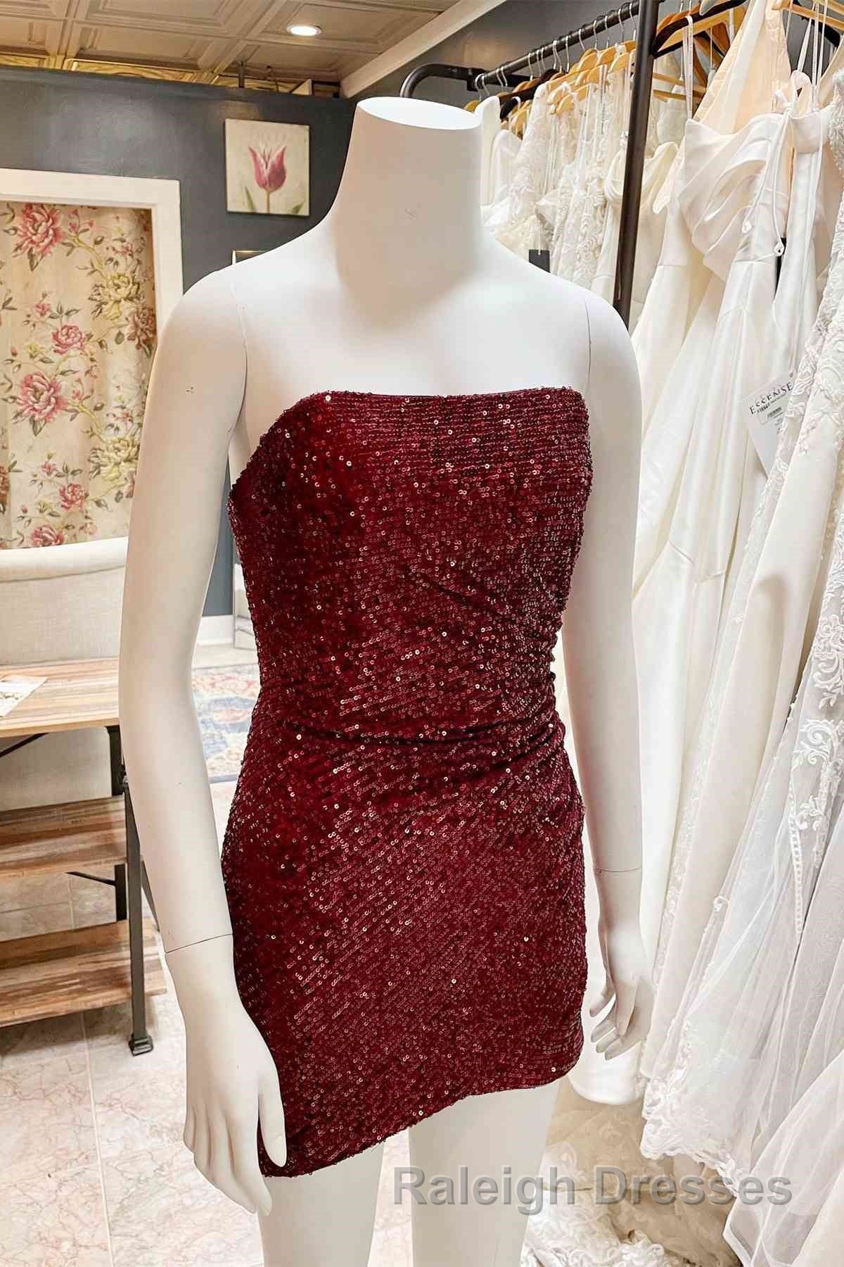 Glitter Orange Strapless Sequined Mini Homecoming Dresses