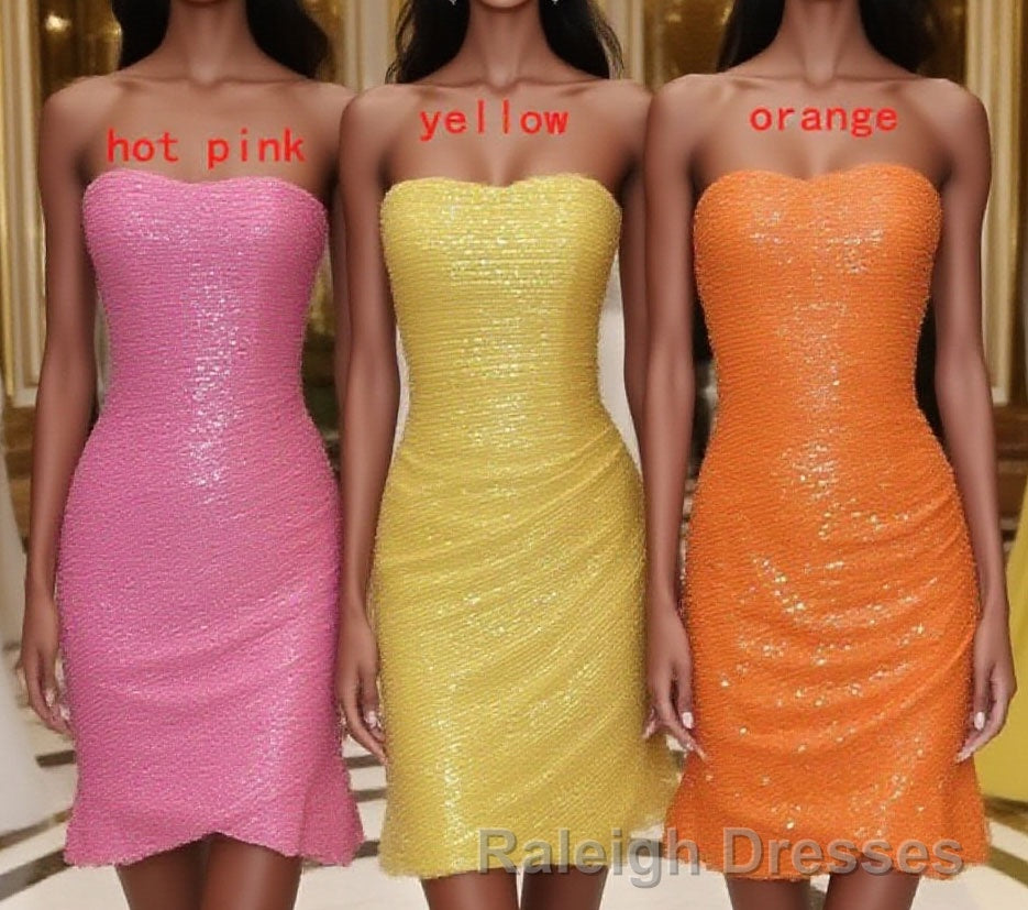 Glitter Orange Strapless Sequined Mini Homecoming Dress Main image