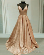 Glitter Prom Dress V Neck Multi Straps