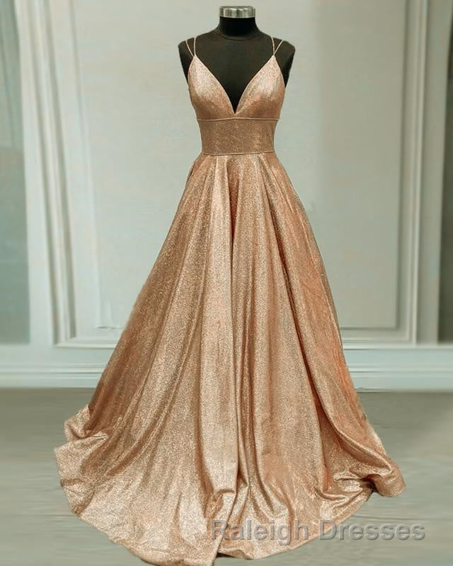 Glitter Prom Dress V Neck Multi Straps