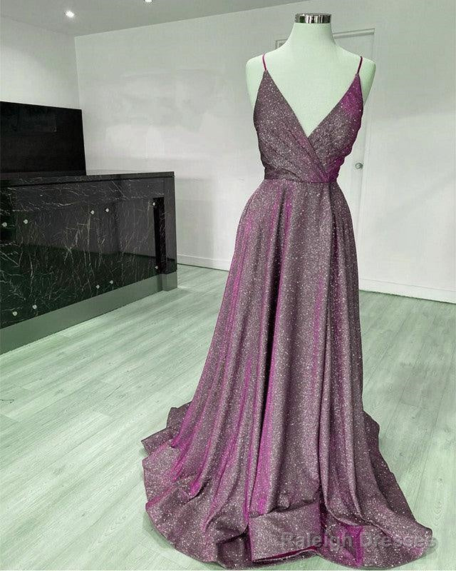 Glitter Prom Dress V Neck Split With Straps