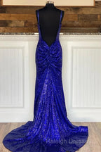 Glitter Royal Blue Sequins Prom Dress Regency Backless Mermaid Prom Dresses