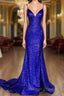 Glitter Royal Blue Sequins Prom Dress Regency Backless Mermaid Prom Dresses