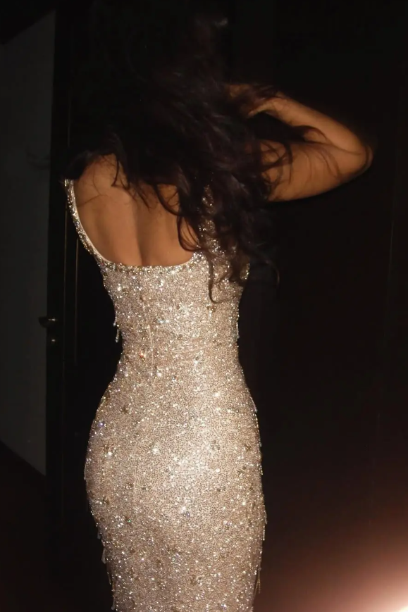 Glitter Sequins Mermaid Prom Dresses Champagne Prom Dresses