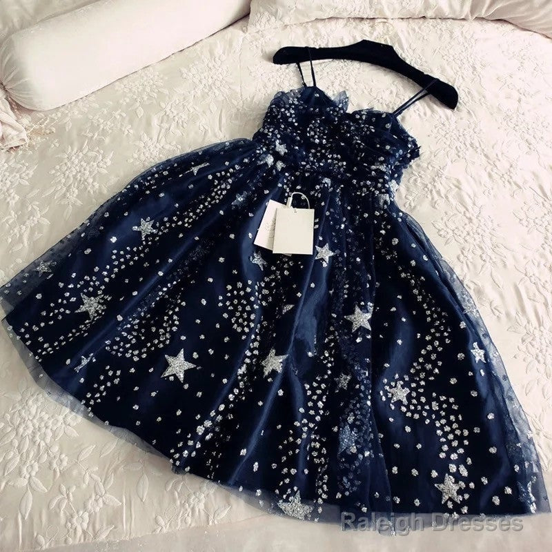 Glitter Stars Sequins Beaded Short Navy Blue Homecoming Party Dresses Secondary image