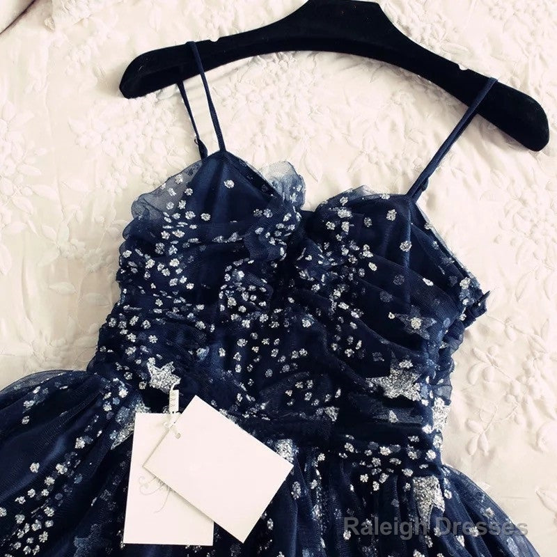 Glitter Stars Sequins Beaded Short Navy Blue Homecoming Prom Dress