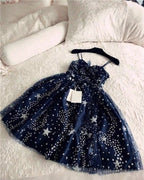 Glitter Stars Sequins Beaded Short Navy Blue Homecoming Party Dresses
