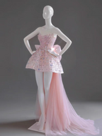 Glitter Strapless Tulle Beaded Mini Birthday Dresses Pink Homecoming Dresses With Bow