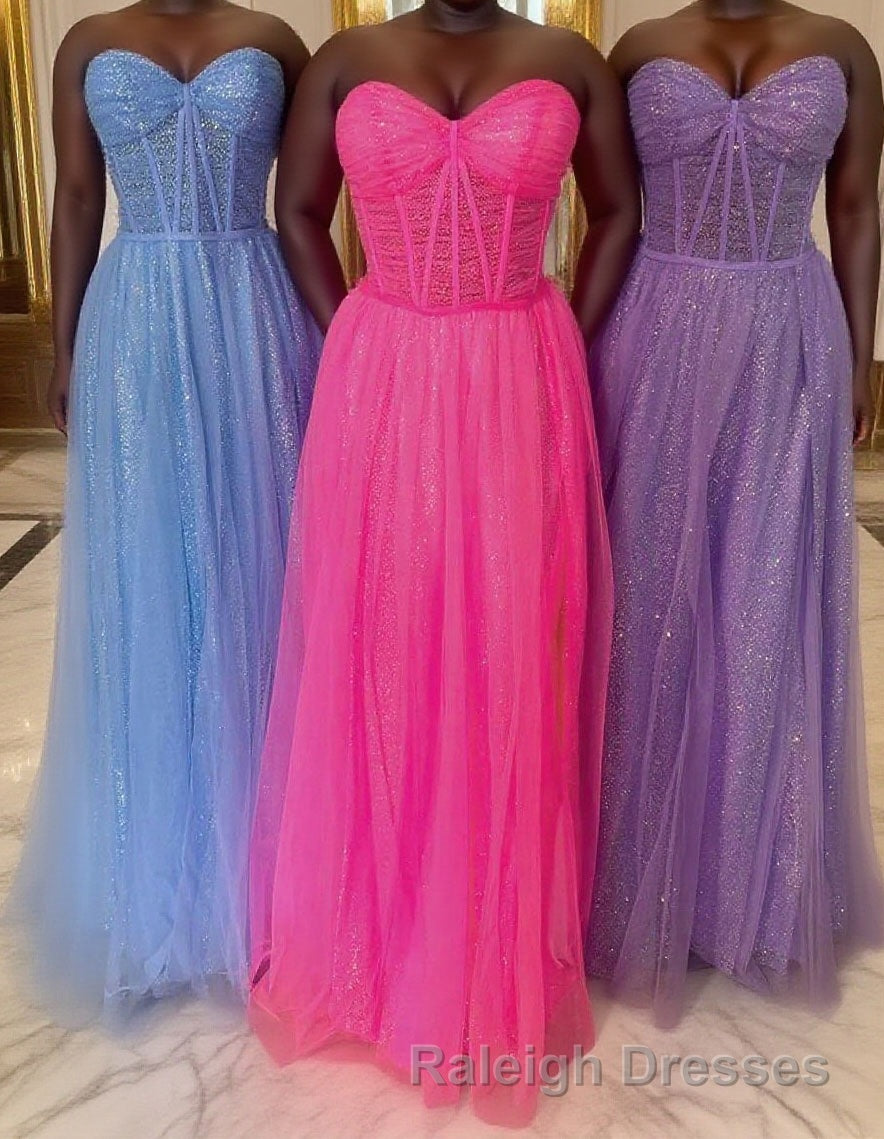 Glitter Sweetheart Sheer Corset A-Line Long Prom Dress
