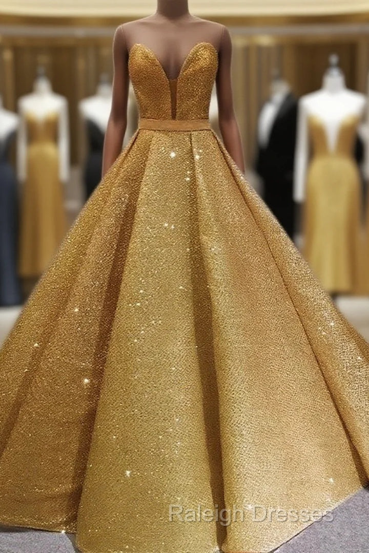 Glitter Tulle Ball Gown Strapless Dresses