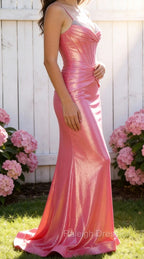 Glitter Watermelon Mermaid Pleated Corset Beading Long Prom Dress