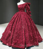 Glitter White Sequin Wedding Dresses One Shoulder Ball Gown Quinceanera Dress