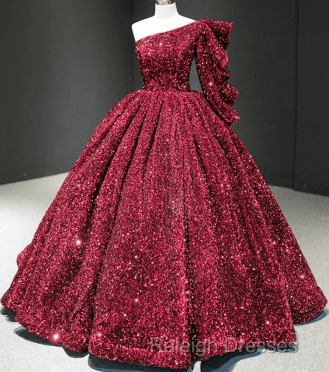 Glitter White Sequin Wedding Dresses One Shoulder Ball Gown Quinceanera Dress