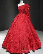 Glitter White Sequin Wedding Dress One Shoulder Ball Gown Quinceanera Dresses