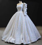 Glitter White Sequin Wedding Dresses One Shoulder Ball Gown Quinceanera Dress