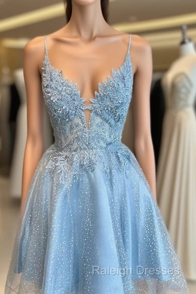 Glittering Beaded Short A Line Tulle Homecoming Dress with Appliqued