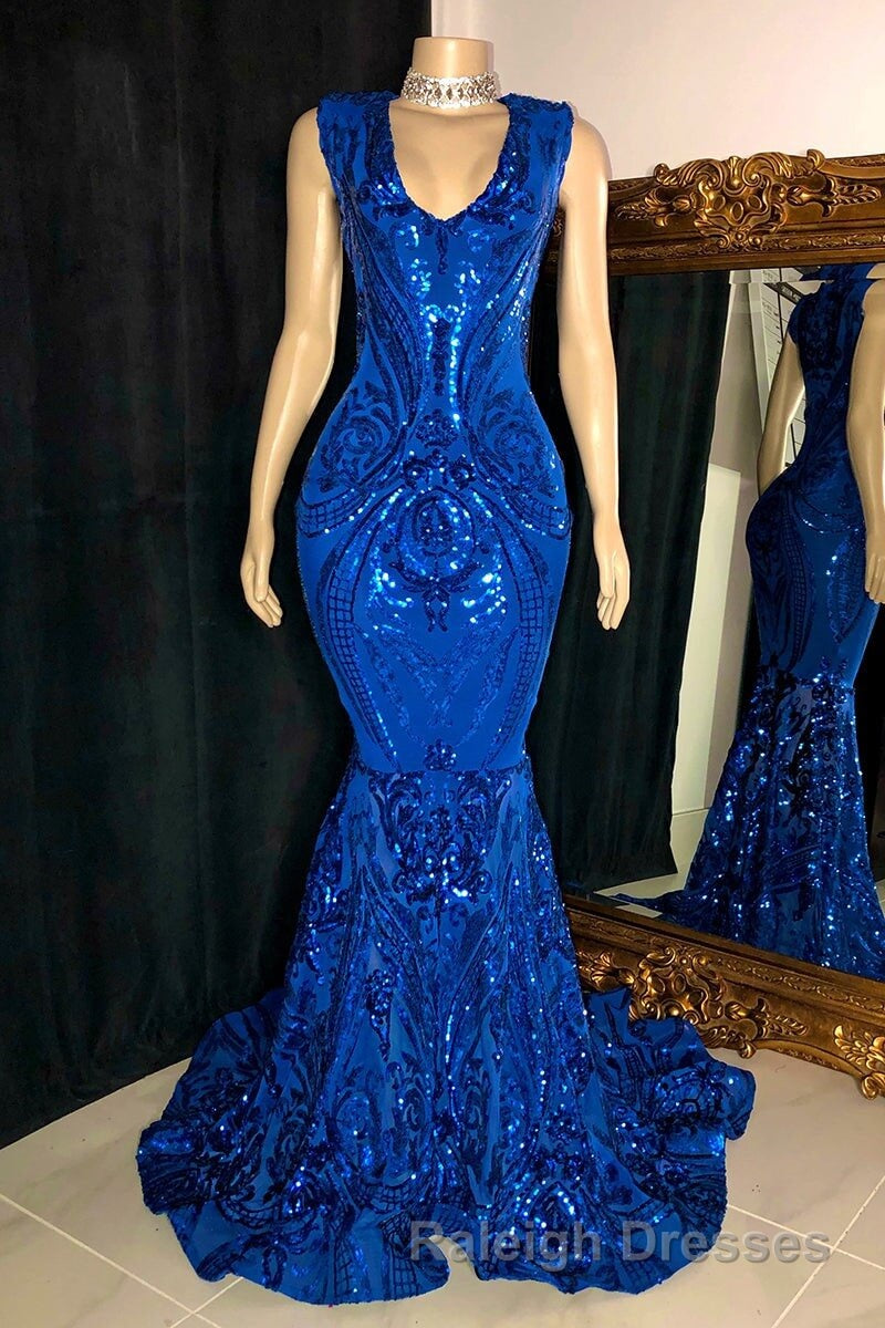 Glittery Long Red Mermaid Sleeveless Prom Dresses Sequin