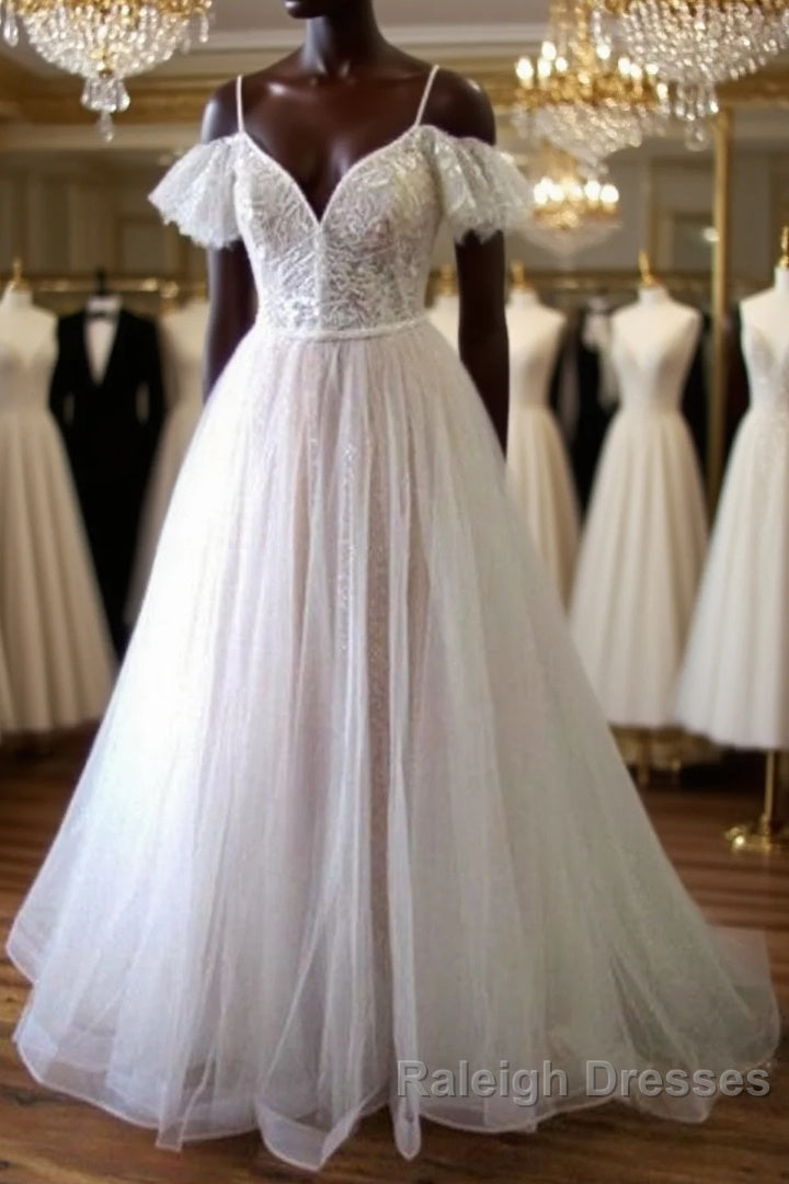 Glorious Cold-shoulder Chapel Train Wedding Dress Main image