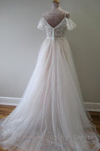 Glorious Cold-shoulder Chapel Train Wedding Dresses