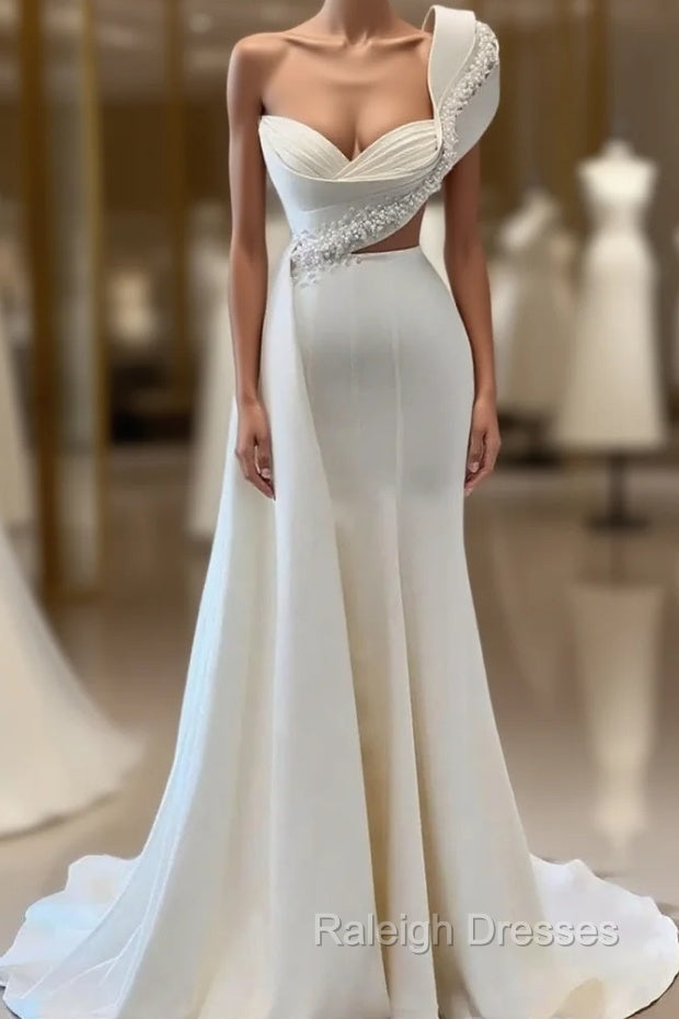 Glorious One Shoulder Sleeveless Sweetheart A-line Bridal Dress With Beads